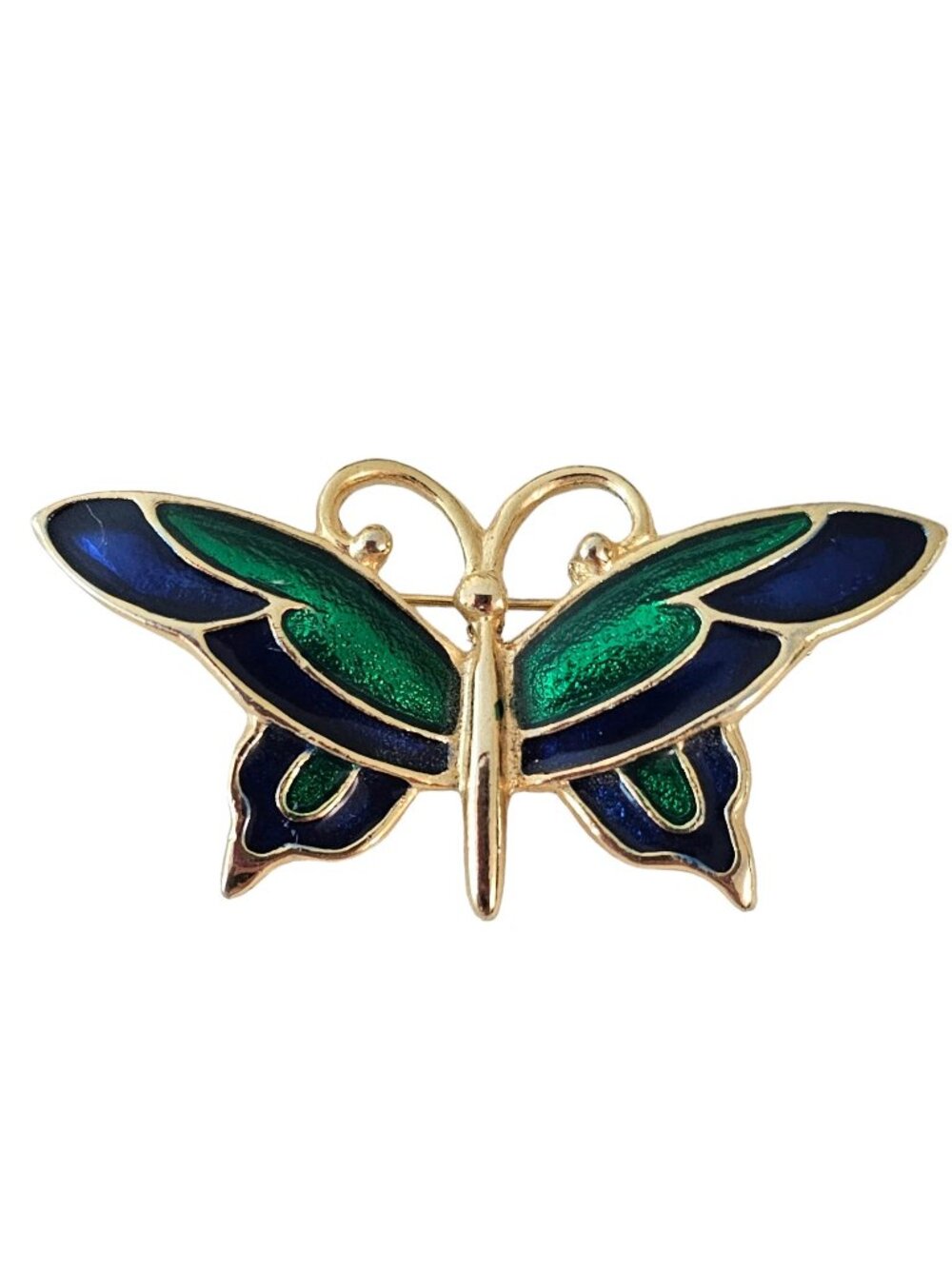 SFJ Blue Green Enamel Butterfly Brooch, Signed L283